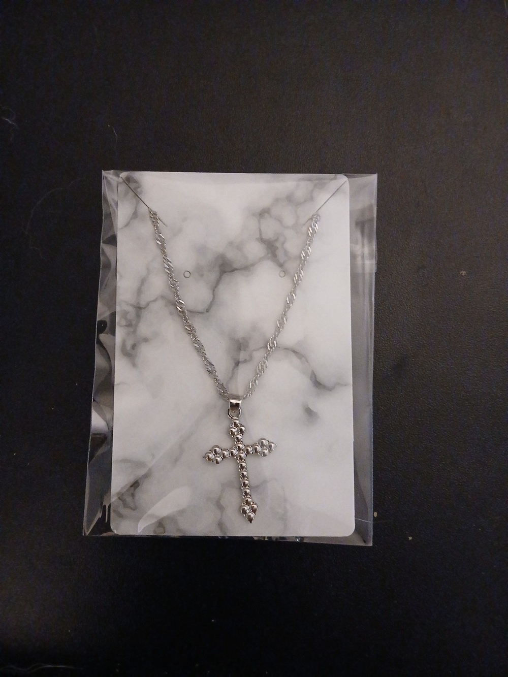 Silver Cross Pendant Necklace with Sparkling Accent - Silver - Picture 5 of 5